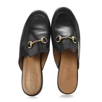 GUCCI Calfskin Womens Princetown Slippers 37 Black