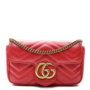 GUCCI Calfskin Matelasse Super Mini GG Marmont Shoulder Bag Hibiscus Red