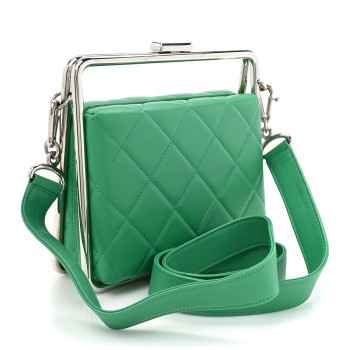 CHANEL Quilted Lambskin Metal Bar Clutch Bag Green