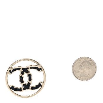 CHANEL Lambskin Chain CC Round Brooch Black Gold
