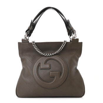 GUCCI Sakai Be Green Calfskin Diagonal Stitched Small Blondie Tote Craclet Brown