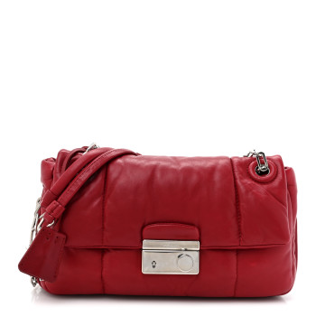 PRADA Nappa Bomber Sound Chain Flap Shoulder Bag Cherry