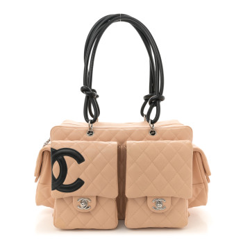 CHANEL Calfskin Quilted Large Cambon Multipocket Reporter Beige Black