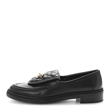 CHANEL Lambskin Quilted CC Turnlock Loafers 40 Black