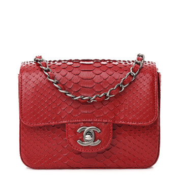 CHANEL Snakeskin Mini Square Flap Red