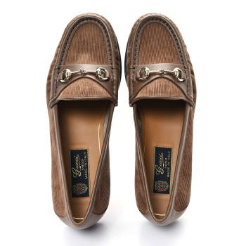 GUCCI Corduroy Womens 1953 Horsebit Loafers 37 Light Brown