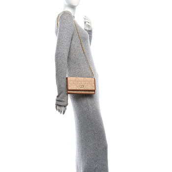 CHRISTIAN DIOR Raffia Macro Cannage Miss Caro Pouch With Chain Natural