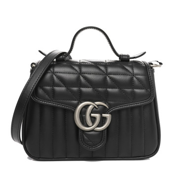 GUCCI Calfskin Matelasse Aria Mini GG Marmont Top Handle Shoulder Bag Black