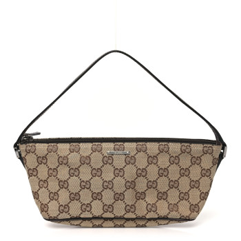 GUCCI Monogram Web Boat Pochette Brown