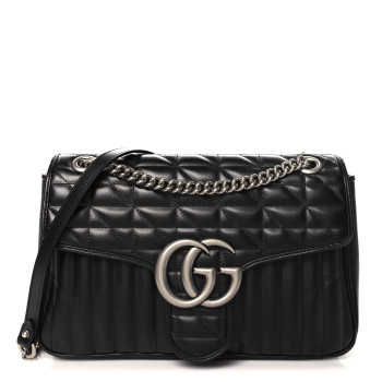 GUCCI Calfskin Matelasse Aria Medium GG Marmont Shoulder Bag Black