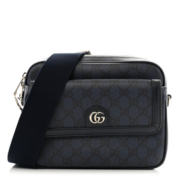 GUCCI Tender GG Supreme Monogram Textured Dollar Calfskin Ophidia Small Crossbody Bag Dark Blue