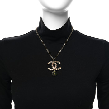 CHANEL Crystal Bead CC Drop Pendant Necklace Multicolor