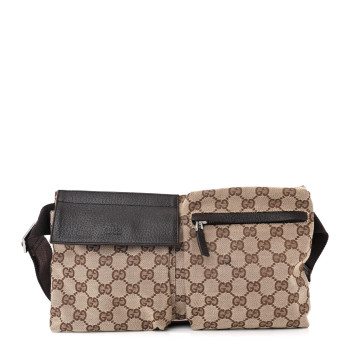 GUCCI GG Monogram Double Pocket Belt Bag Dark Brown