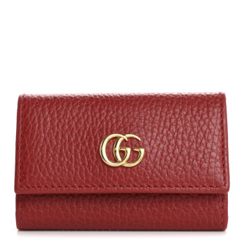GUCCI Pebbled Calfskin GG Marmont 6 Key Holder Hibiscus Red