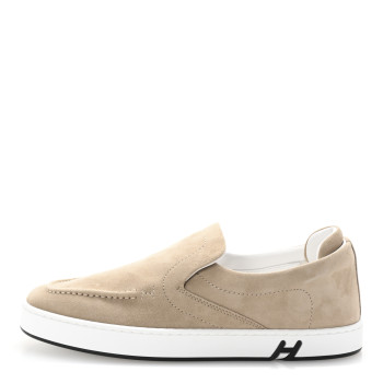 HERMES Suede Goatskin Kiddy Slip On Sneakers 38.5 Beige Esquisse