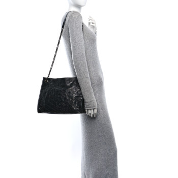 SAINT LAURENT Crinkled Calfskin Matelasse Monogram Medium Niki Shopper Tote Black