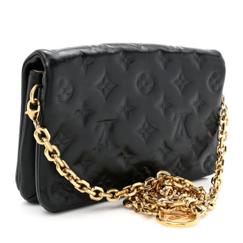 LOUIS VUITTON Lambskin Embossed Monogram Pochette Coussin Black