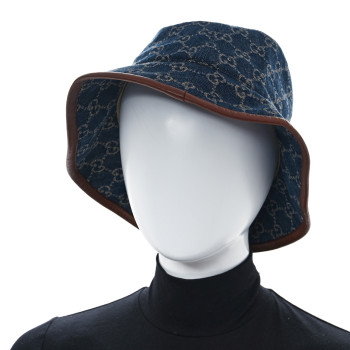 GUCCI Washed Jacquard Denim Nappa GG Monogram Oscar Bucket Hat L Denim Cuir