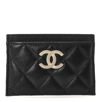 CHANEL Caviar Quilted Studded CC Card Holder Black