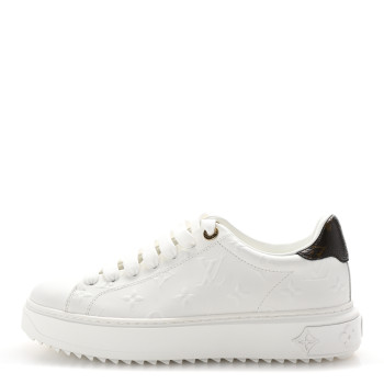 LOUIS VUITTON Lambskin Embossed Monogram Time Out Sneakers 38 White