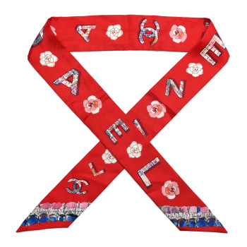 CHANEL Silk Slim Bandeau Scarf Red
