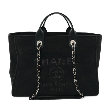 CHANEL Mixed Fibers Medium Deauville Tote Black