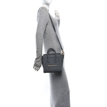 CELINE Drummed Calfskin Nano Luggage Kohl