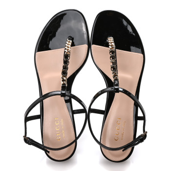 GUCCI Patent Signoria Thong Sandals 37.5 Black