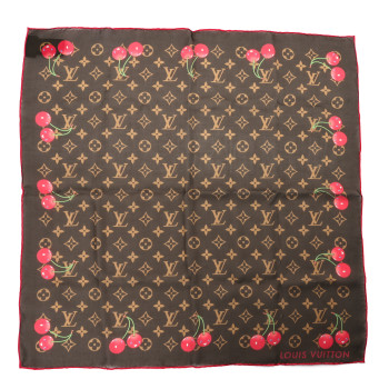 LOUIS VUITTON LV X TM Silk Monogram Cerise Square Scarf 55 Brown