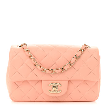 CHANEL Lambskin Quilted Mini Rectangular Flap Light Pink