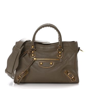 BALENCIAGA Chevre Gold Metallic Edge Hardware S City Gris Taupe