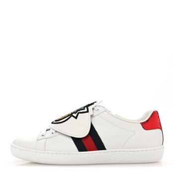 GUCCI Calfskin Ayers Crystal Web Pineapple Embroidered Womens New Ace Sneakers 35.5 White