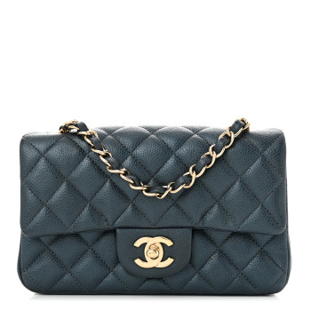 CHANEL Iridescent  Caviar Quilted Mini Rectangular Flap  Dark Blue