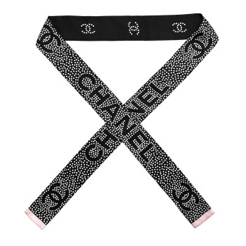 CHANEL Silk CC Slim Bandeau Scarf Black Light Pink