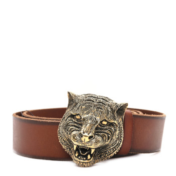 GUCCI Calfskin Brass Feline Buckle Belt 90 36 Toscano