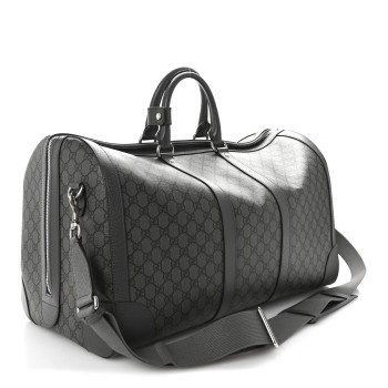 GUCCI GG Supreme Monogram Textured Dollar Calfskin Large Savoy Duffle Bag Grey Black Graphite Grey