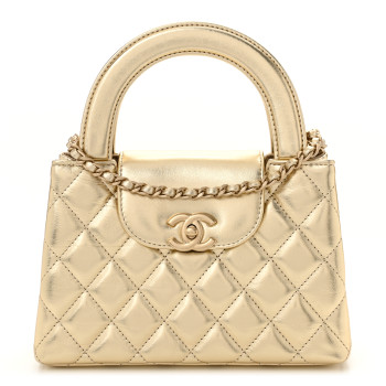 CHANEL Metallic Shiny Aged Calfskin Quilted Nano Kelly Shopper Gold