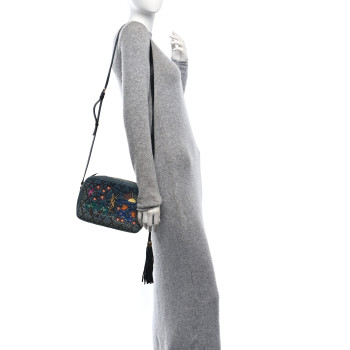 SAINT LAURENT Denim Matelasse Quilted Summer Embroidered Classic Monogram Camera Bag Blue