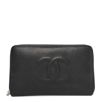CHANEL Caviar CC Timeless Large Zip Around Wallet Black