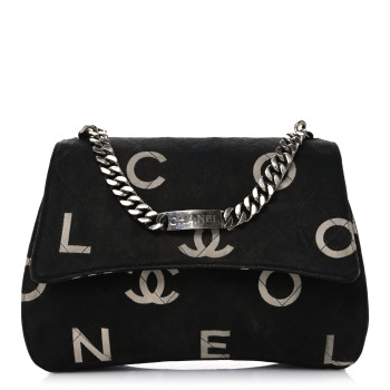 CHANEL Canvas Quilted Letter Printed Flap Black