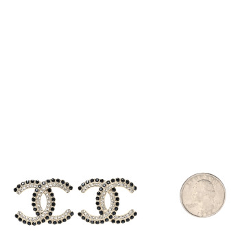 CHANEL Crystal CC Earrings Black Gold