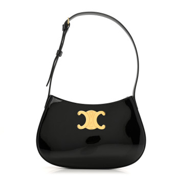 CELINE Patent Calfskin Medium Tilly Triomphe Shoulder Bag Black
