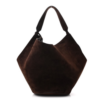 KHAITE Suede Calfskin Medium Lotus Tote Rouge Noir