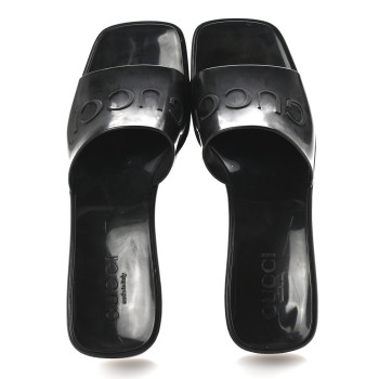 GUCCI Rubber Gucci Logo Womens Platform 20/60mm Slide Sandals 37 Black