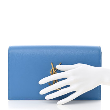SAINT LAURENT Grain De Poudre Classic Kate Monogram Clutch Blue Clair
