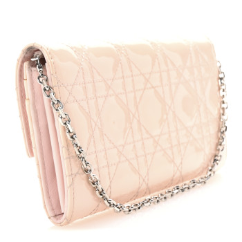CHRISTIAN DIOR Patent Cannage Lady Dior Rendezvous Wallet On Chain Light Pink