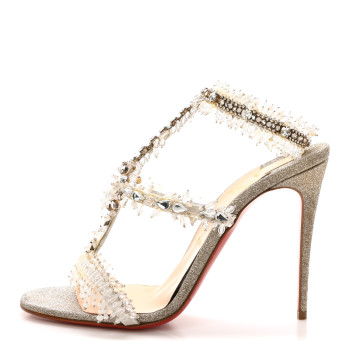 CHRISTIAN LOUBOUTIN Glitter Mini Devibroda 100 Sandals 38 Silver
