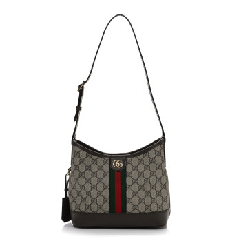 GUCCI GG Supreme Monogram Textured Dollar Calfskin Web Small Ophidia Bucket Shoulder Bag Beige Ebony New Acero