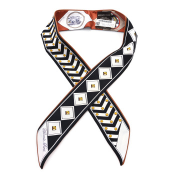 HERMES Silk Colliers et Chiens Twilly Black Caramel White