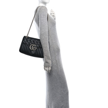 GUCCI Calfskin Matelasse Aria Medium GG Marmont Shoulder Bag Black